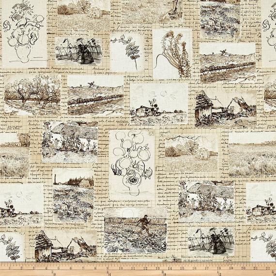570x570 Van Gogh Sunflowers Sketches Cotton Fabric Robert Kaufman By Etsy - Van Gogh Sunflowers Sketch