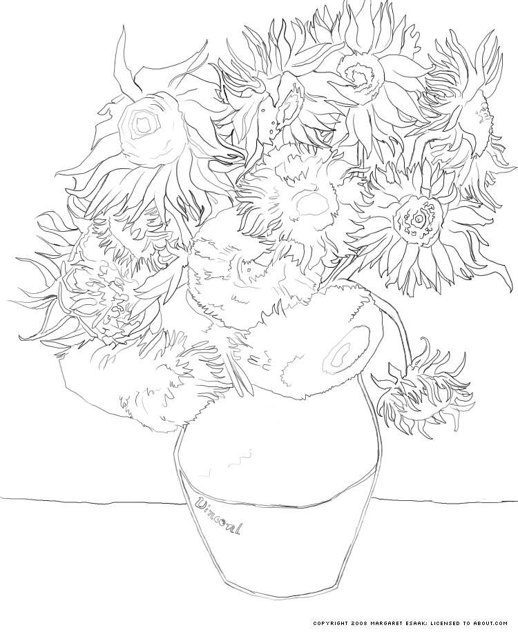 750x916 Free Art History Coloring Pages Coloring Pagesline Drawings - Van Gogh Sunflowers Sketch