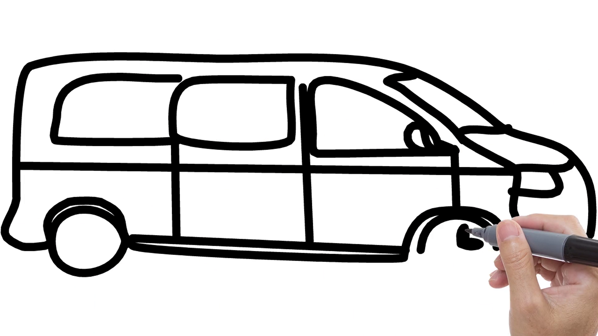 1920x1080 Man Sketching Van Bus On Whiteboard Background. Animated Sketch - Van Sketch