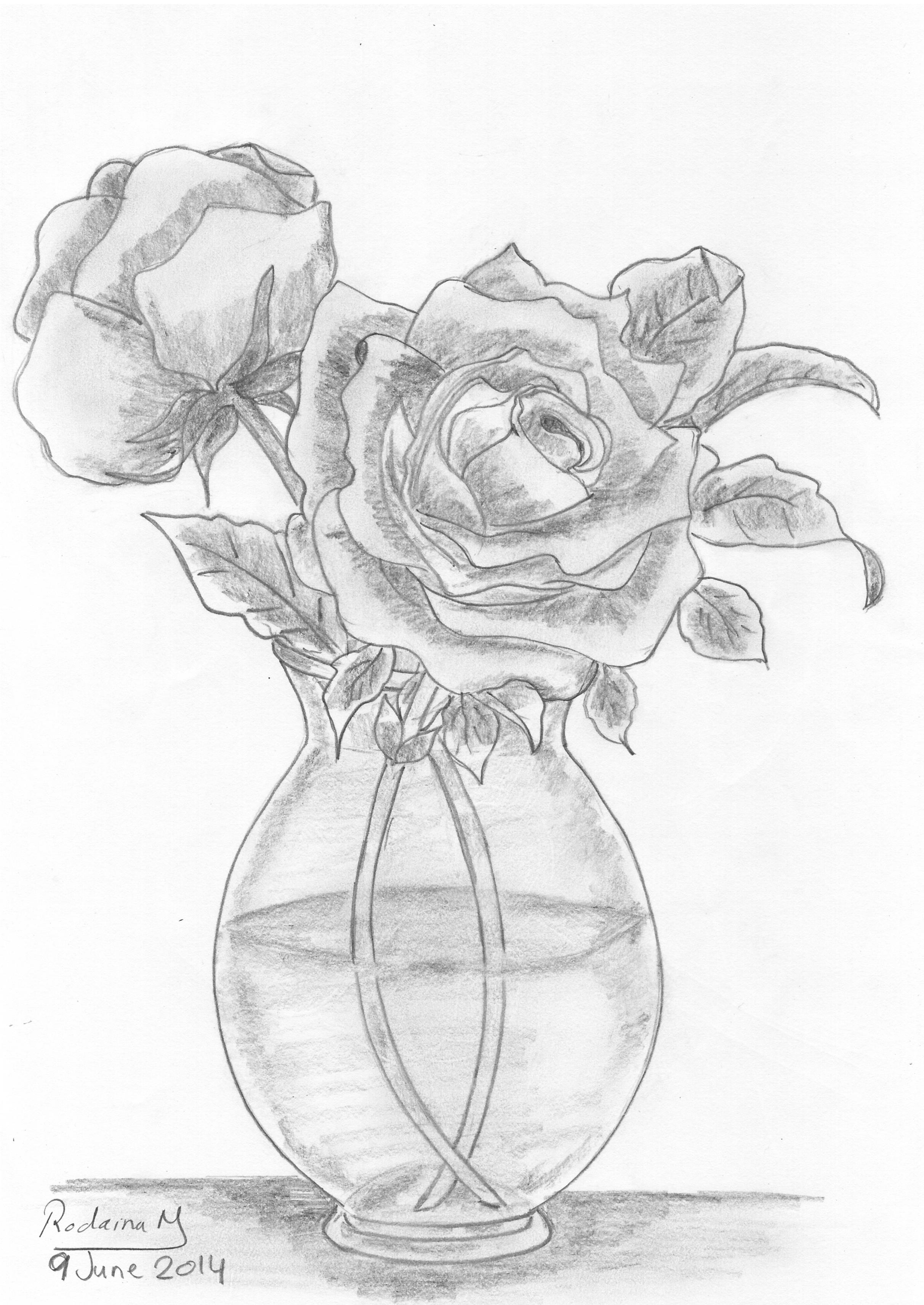2425x3424 Pencil Sketch Of Flower Vase Vase Of Roses Drawn In Pencil Sketch - Vase Pencil Sketch