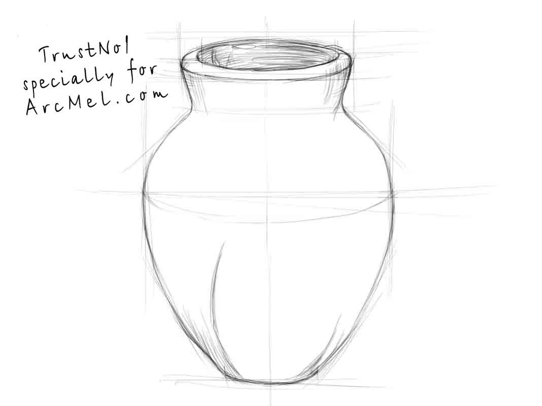 1068x800 Simple Drawing Of Flower Vase - Vase Sketch