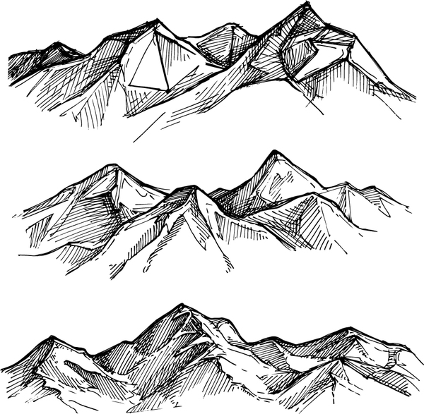 600x587 Sketch Mountains Hand Drawn Vector 03 Free Download - Vector Art Sketch