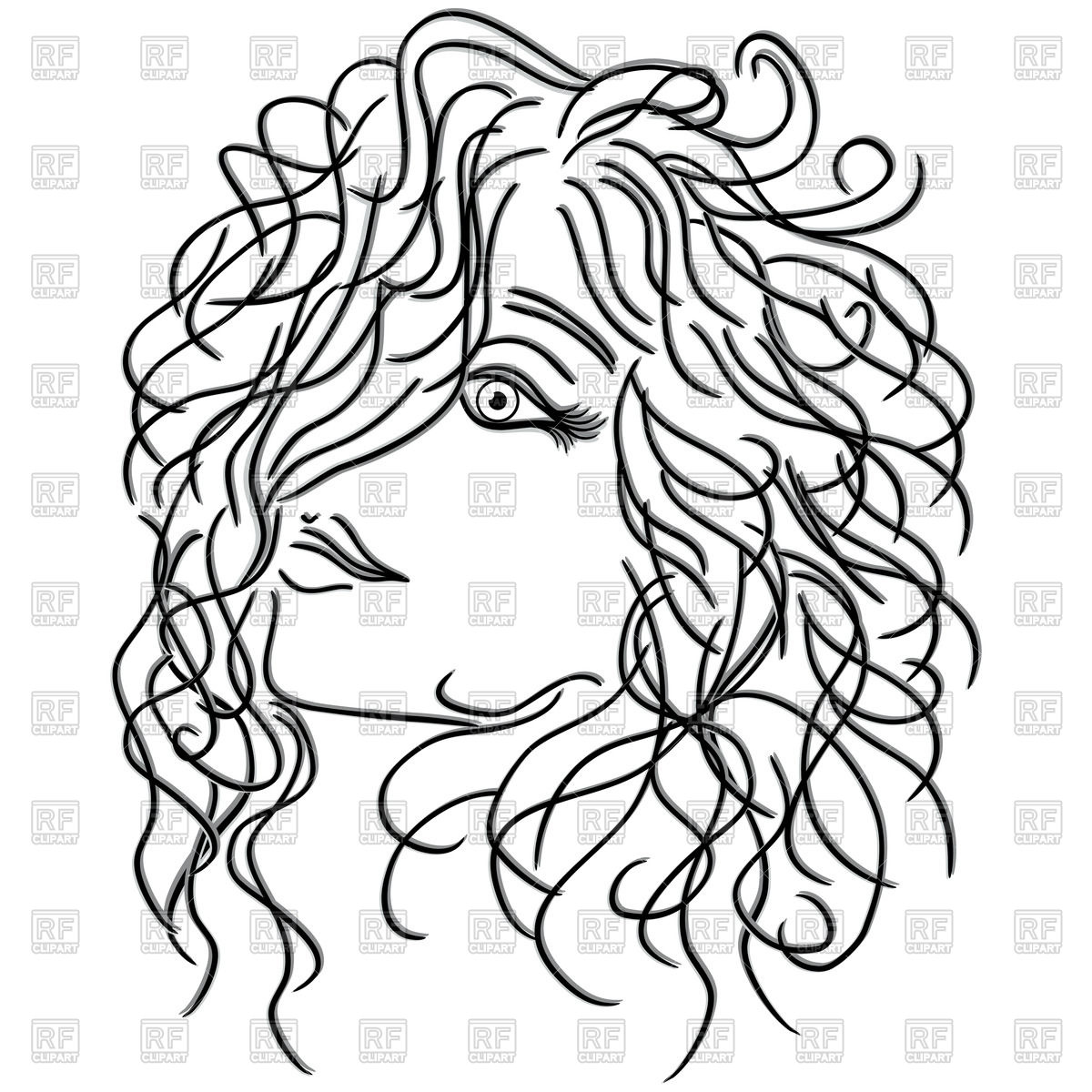 1200x1200 Girl With Flowing Curly Hair, Sketch Vector Image Vector Artwork - Vector Graphics Sketch