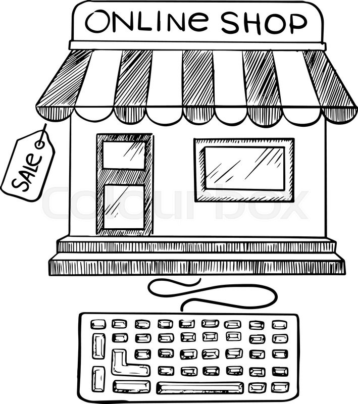 709x800 Online Shopping And Store Icon With A Black And White Sketch Of A - Vector Sketch Online
