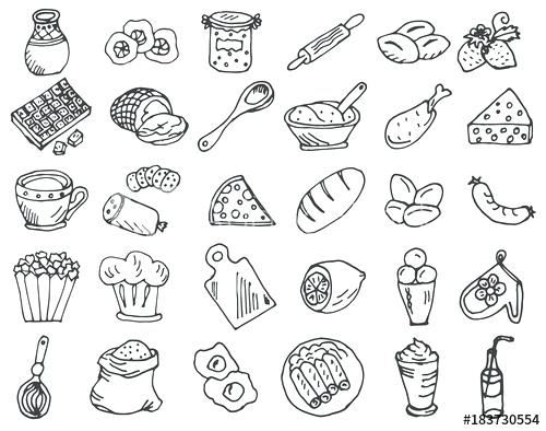 500x394 Sketchy Vector Food Kitchen Doodles Hand Drawn Characters And - Vector Sketch Online