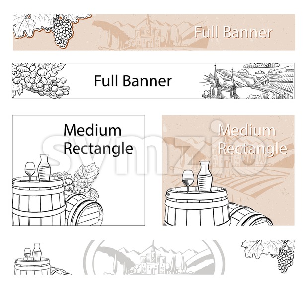 620x620 Vineyard Travel Sketch Online Banner Layout Vector Illustration - Vector Sketch Online