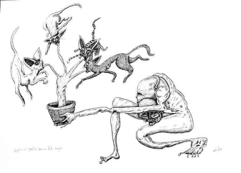 770x552 Bestial Vegetation For A Vegan Ritual Drawing By Carlos Leiro - Vegan Sketch