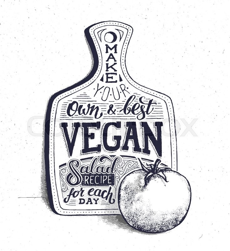 735x800 Vegan Food. Retro Vintage Motivational Quote Poster With Hand - Vegan Sketch