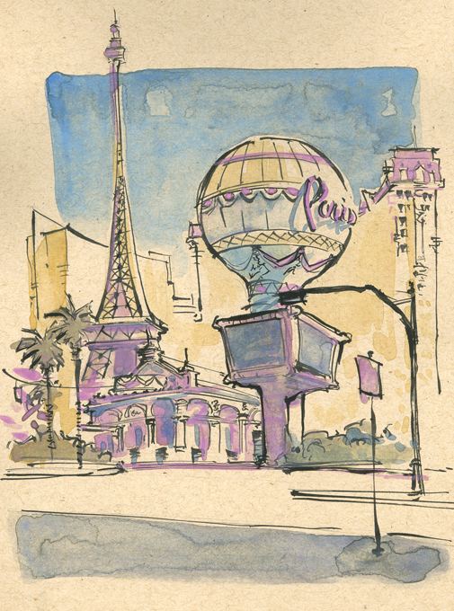 505x680 David Hohn Illustration Travel Sketch Las Vegas - Vegas Sketch