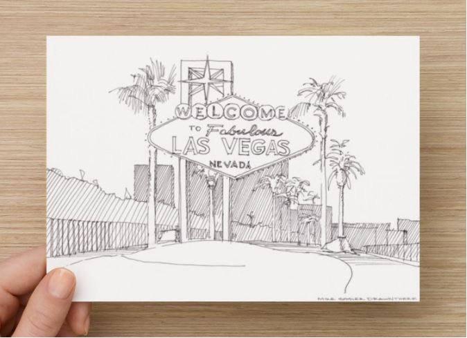 674x489 Ink Drawing Of Welcome To Fabulous Las Vegas Sign - Vegas Sketch