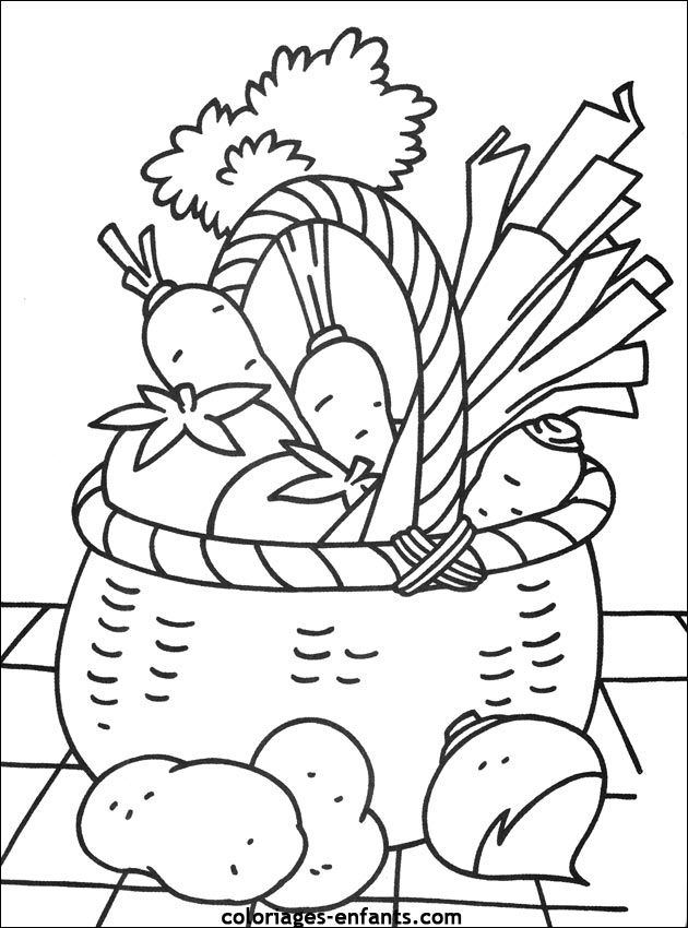630x850 Coloriages De Fruits Et Fruit - Vegetable Basket Sketch