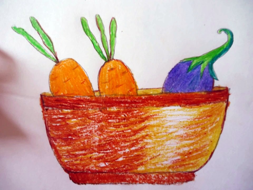 960x720 Easy Drawing For Kids ,vegetables Basket Drawing In Simple Steps - Vegetable Basket Sketch