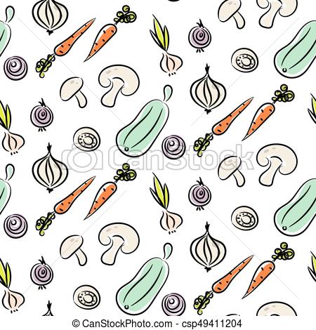 450x470 Vegetable Doodle Different Types Vector Seamless Pattern. Zucchini - Vegetable Sketch