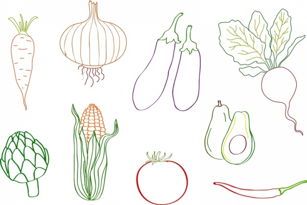 600x401 Vegetables Icons Collection Flat Colored Sketch Free Vector In - Vegetable Sketch