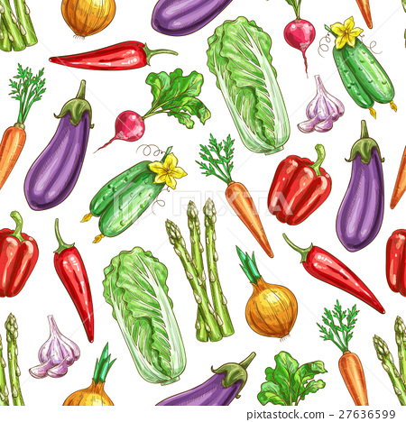 450x468 Vegetables Sketch Vector Seamless Pattern - Vegetable Sketch
