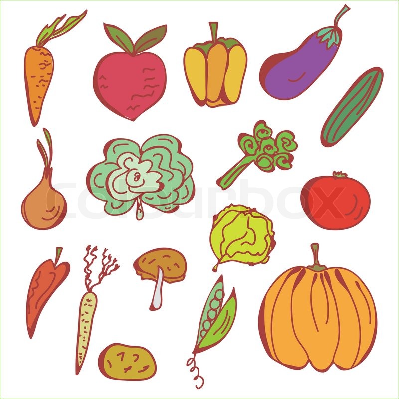 800x800 Doodles Sketch Of Vegetables Stock Vector Colourbox - Vegetable Sketch
