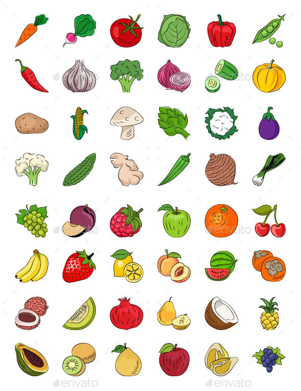 590x766 Fruits And Vegetables Sketch Icons By Creativestall Graphicriver - Vegetable Sketch