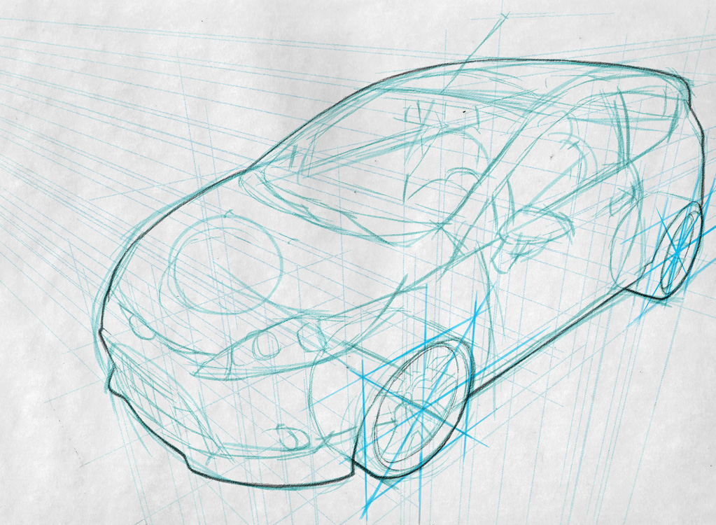 1023x750 Car Drawing Techniques On Behance - Vehicle Sketch