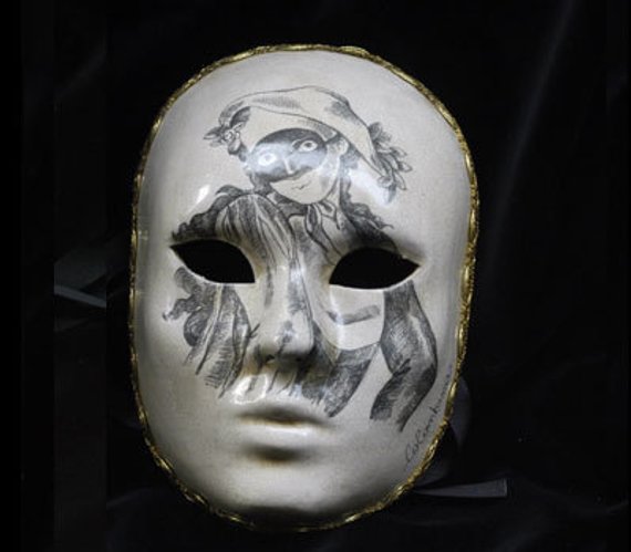 570x499 Masquerade Mask White And Black With Handmade Pencil Sketch Etsy - Venetian Mask Sketch