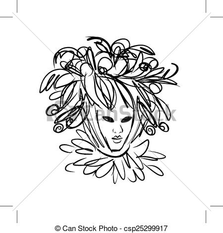 450x470 Venetian Mask, Sketch For Your Design. Vector Illustration. - Venetian Mask Sketch