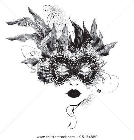 450x470 Collection Of Ball Mask Tattoo Sketch - Venetian Mask Sketch