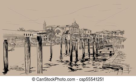 450x273 Venice Embankment. Italy. Digital Sketch Hand Drawing Vector - Venice Sketch