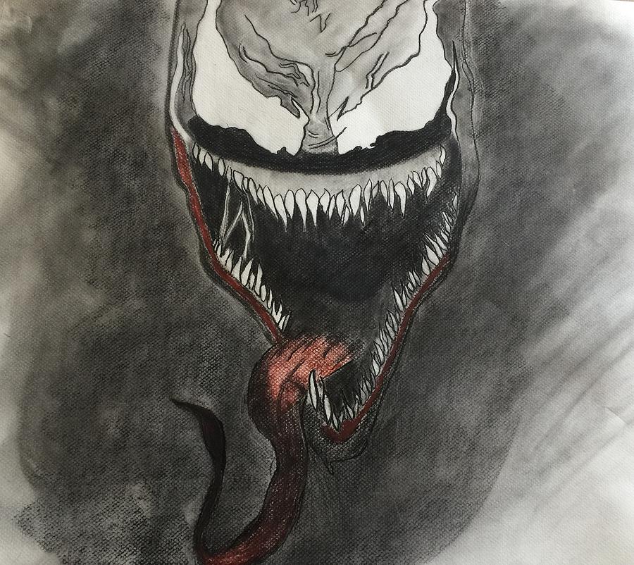 900x802 Venom Charcoal Sketch Drawing By Bianca Collazo - Venom Sketch