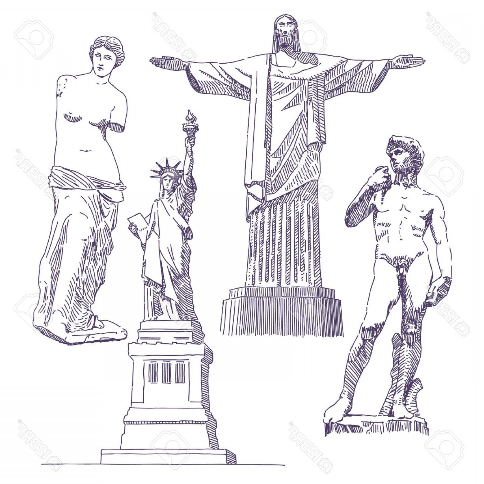 1560x1560 Photostock Vector Famous Statues Drawings Jesus David Venus De - Venus De Milo Sketch