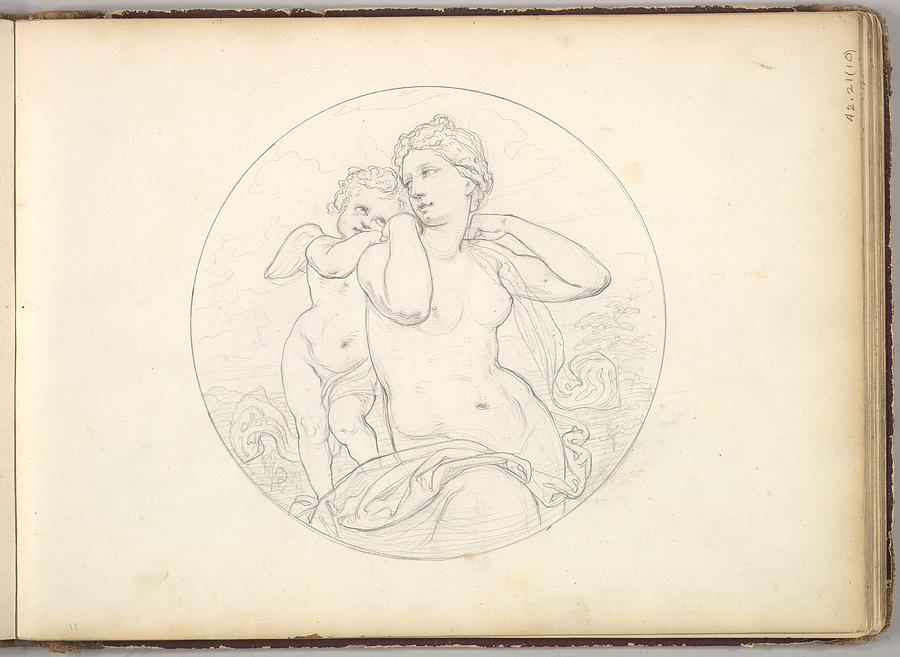 900x657 Venus And Cupid In Sketch Book Drawing By Frederic, Lord Leighton - Venus Sketch