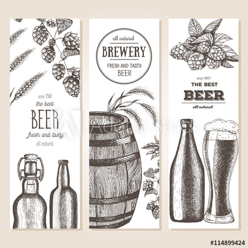500x500 Banner Set. Vector Illustration In Sketch Style. Hand Drawn Beer - Vertical Sketch