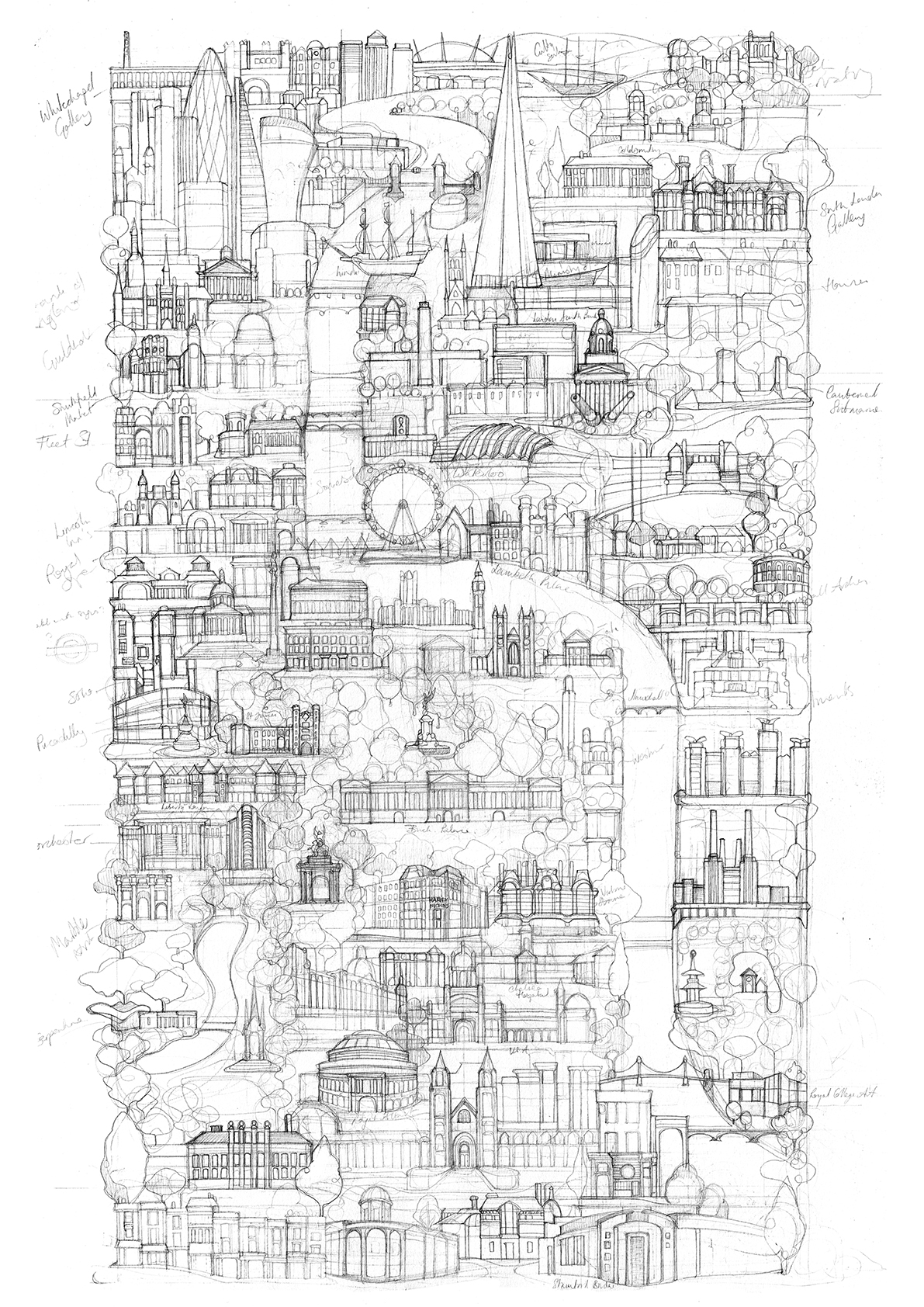 1191x1684 Sketch Of Vertical London Illustrated Maps - Vertical Sketch