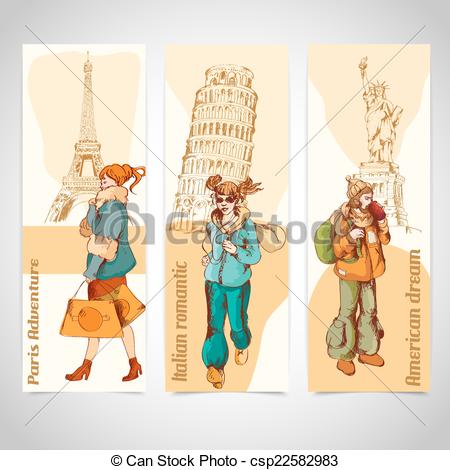 450x470 Urban People Vertical Banners Sketch Colored. Modern Urban People - Vertical Sketch