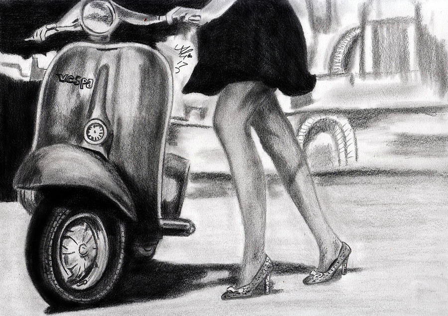 900x634 Vespa Drawing By Bobby Dar - Vespa Sketch