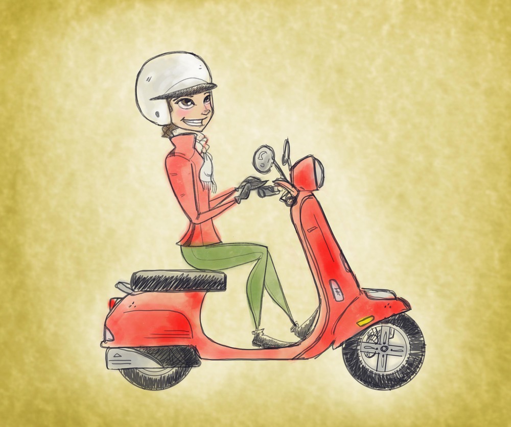 1000x837 Vespa Girl Austin Light - Vespa Sketch