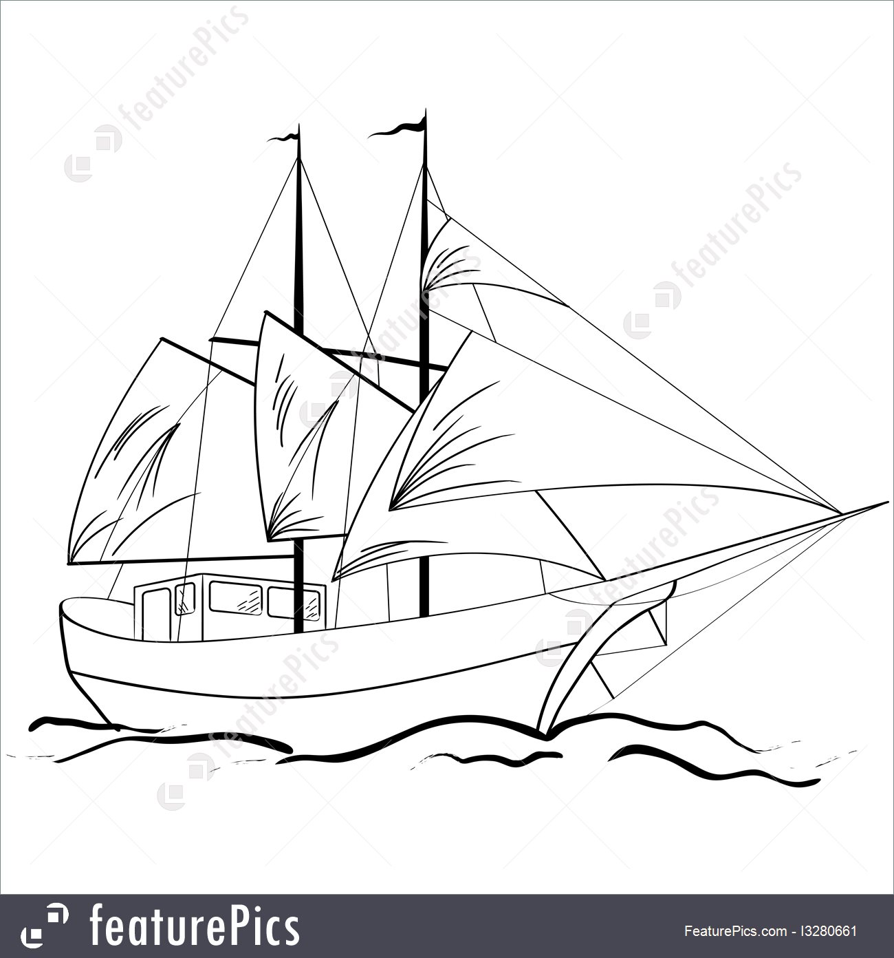 1300x1392 Illustration Of Sketch Of Nautical Sailing Vessel - Vessel Sketch