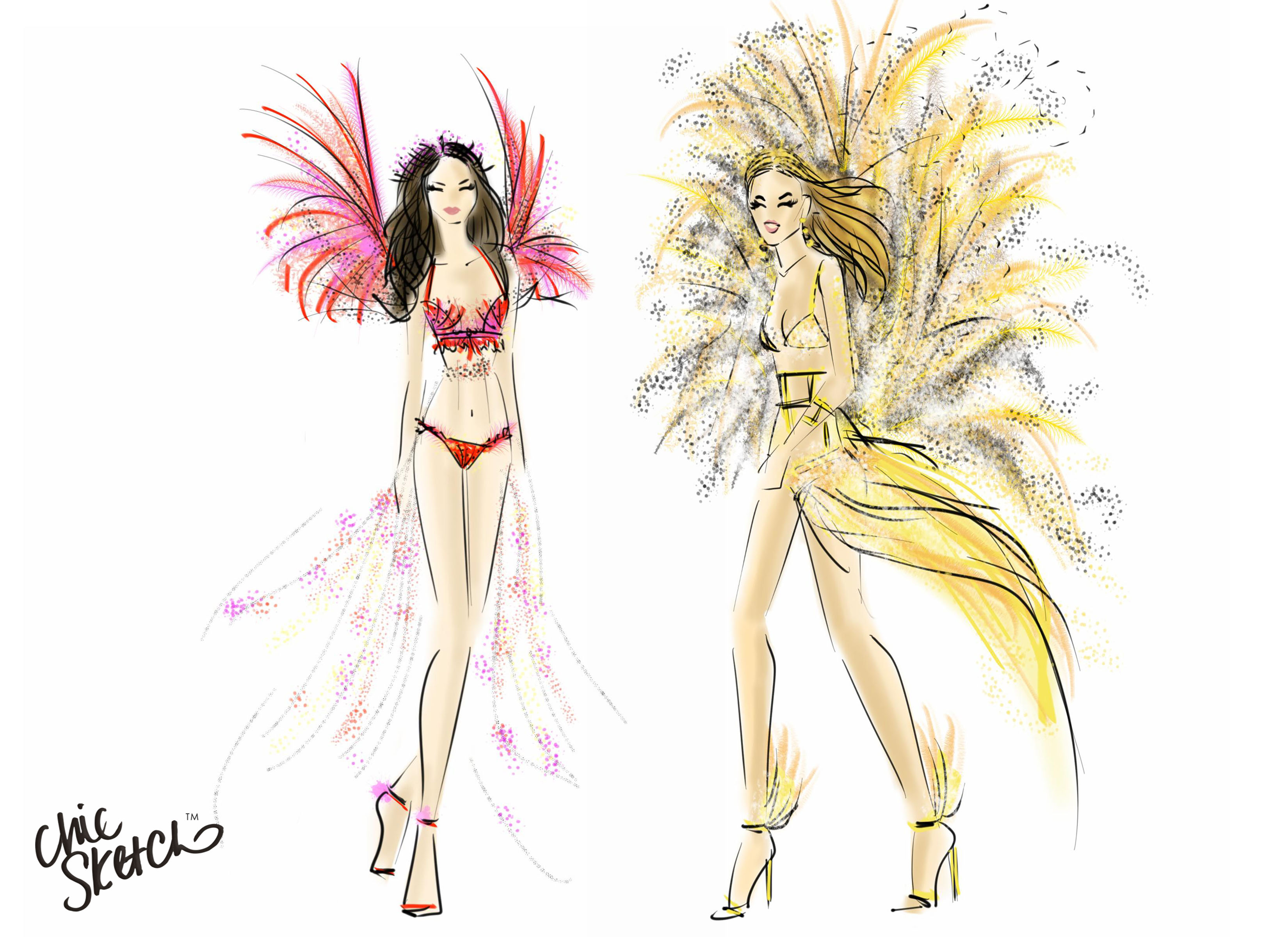 3300x2400 Vs Secret Fashion Show Illustrations By Chic Sketch Are Works Of - Victoria Secret Sketches