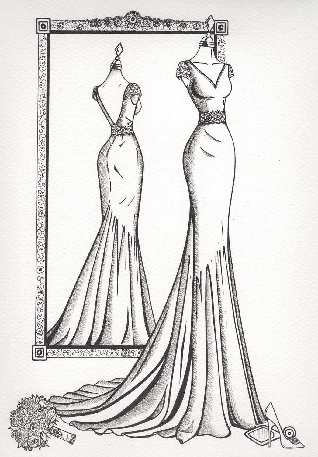 1046x1500 Mirror View Sketch - Victorian Dress Sketches