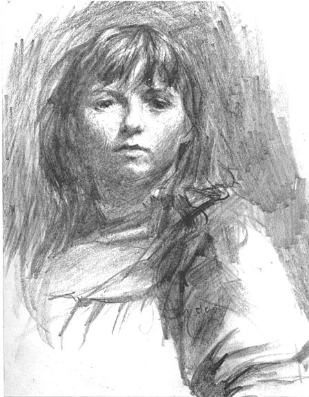 448x576 Drawing Of A Young Girl By Joseph Syddall - Victorian Girl Sketch