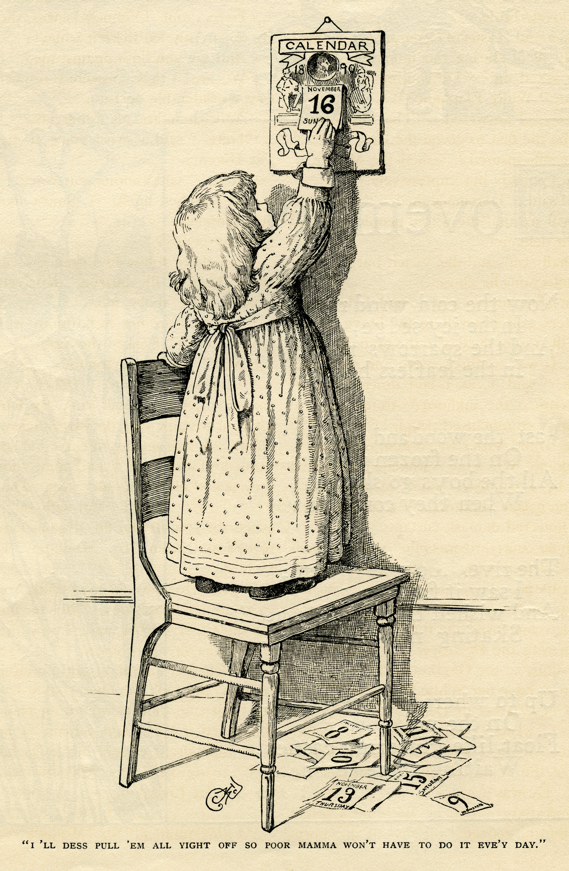 1844x2822 Victorian Girl Removing Calendar Pages - Victorian Girl Sketch