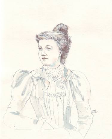 375x464 Victorian Lady With Puffy Sleeves Drawing By Marie Gardeski - Victorian Girl Sketch