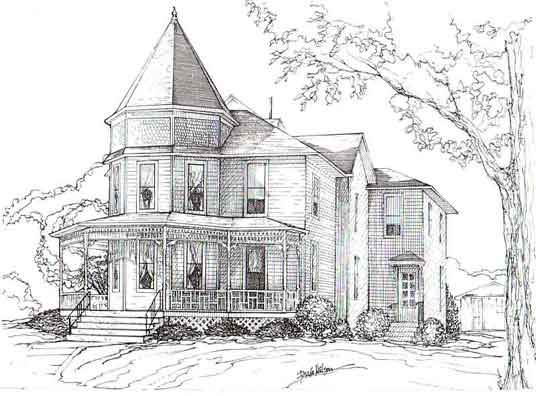 536x396 Ink Drawings, Sketch Victorian Homes - Victorian House Sketch