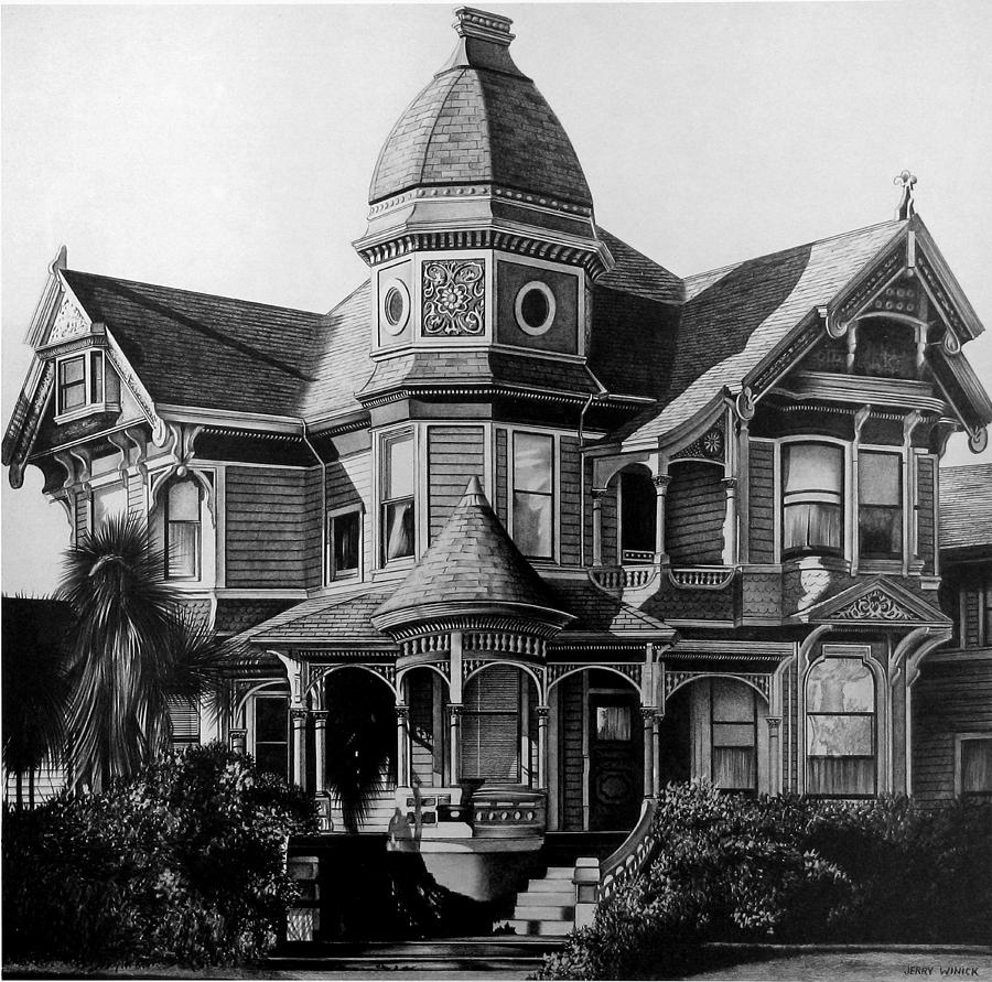 900x891 San Francisco Drawing By Jerry Winick - Victorian House Sketch
