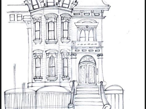 474x355 Sketch Victorian House Trees - Victorian House Sketch