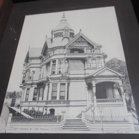 480x480 Framed Ink Drawing Of Franklin Street Victorian House San - Victorian House Sketch