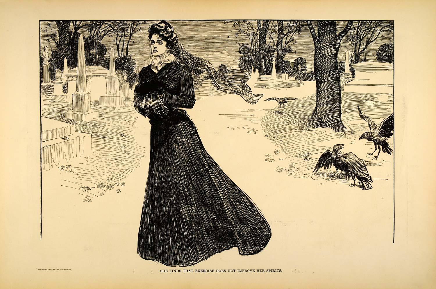 1500x996 1906 Print Charles Dana Gibson Girl Cemetery Victorian Lady Art - Victorian Lady Sketch