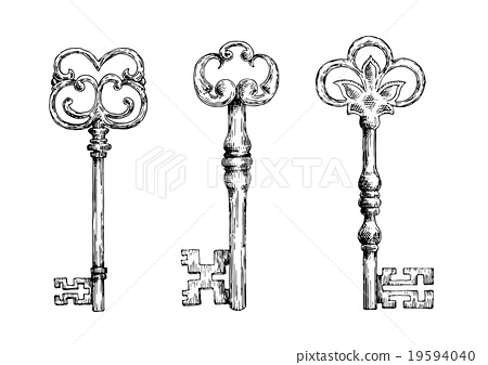 450x337 Isolated Medieval Victorian Forged Keys Sketches - Victorian Sketches