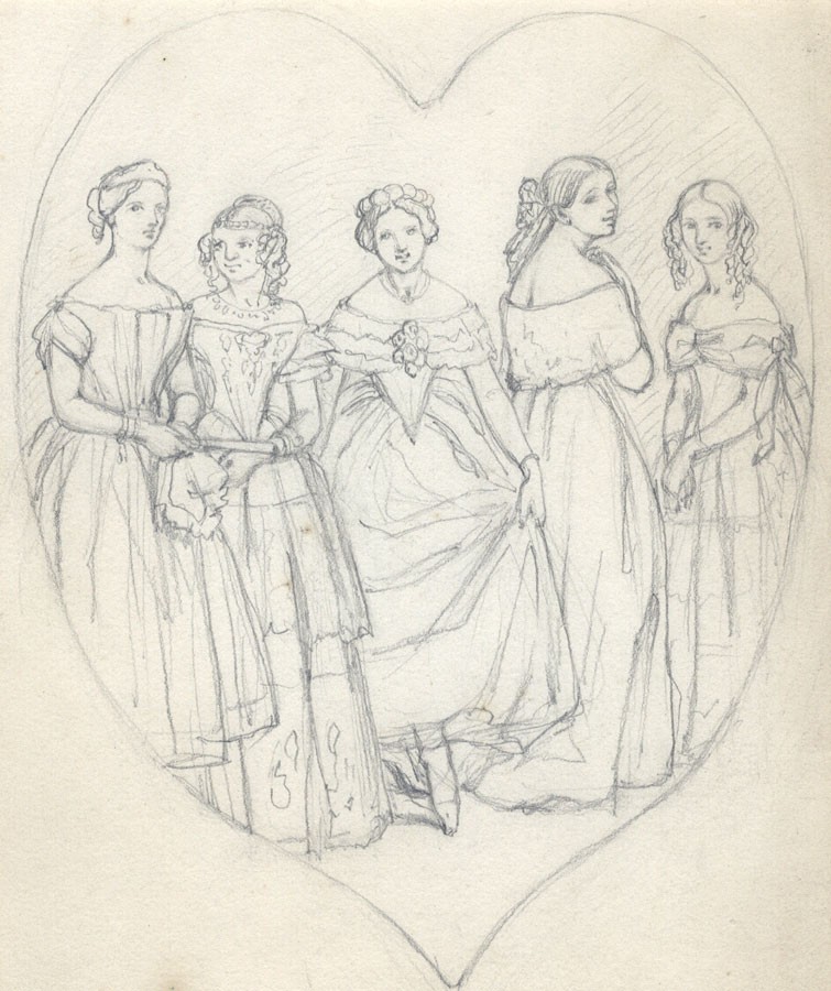 755x900 Mid 20th Century Graphite Drawing - Victorian Woman Sketch