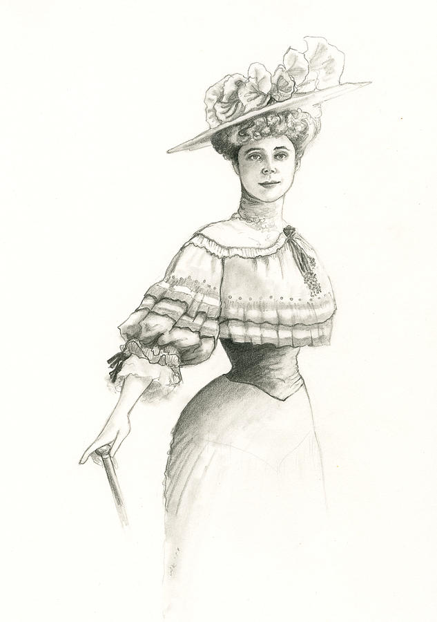 Victorian Lady Drawing By Andrea Keating - Victorian Woman Sketch. 