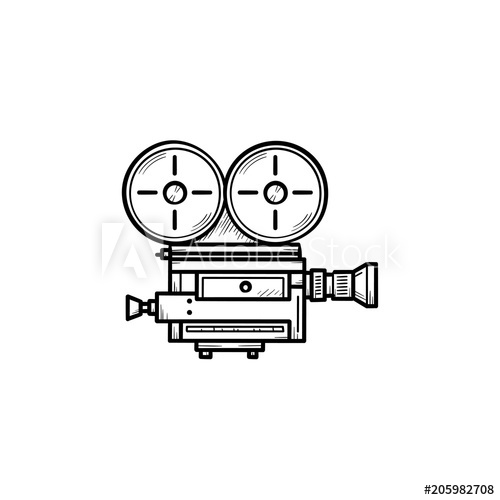 500x500 Retro Video Camera Hand Drawn Outline Doodle Icon. Vintage Movie - Video Camera Sketch
