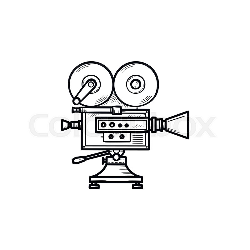 800x800 Video Camera Hand Drawn Outline Doodle Icon. Motion Movie, Film - Video Camera Sketch